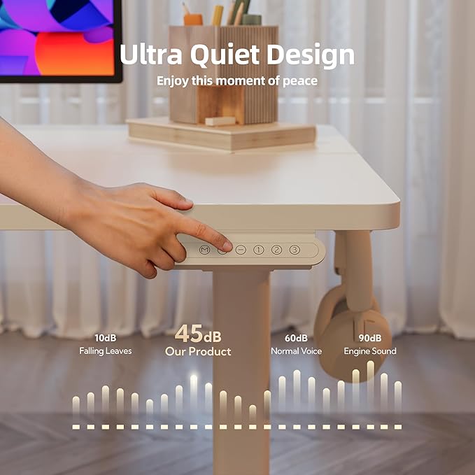INNOVAR Electric Standing Desk Adjustable Height Stand up Desks 40 x 24 Inches Sit Stand up Desk for Home Office Computing 3-Preset Memory Height Ergonomic Rising Desks White