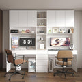 WOODTIME Large Two Person Computer Desk with Bookshelf Study Writing Gaming Table Workstation with 6 Drawers &amp 15 Shelves for Home Office White