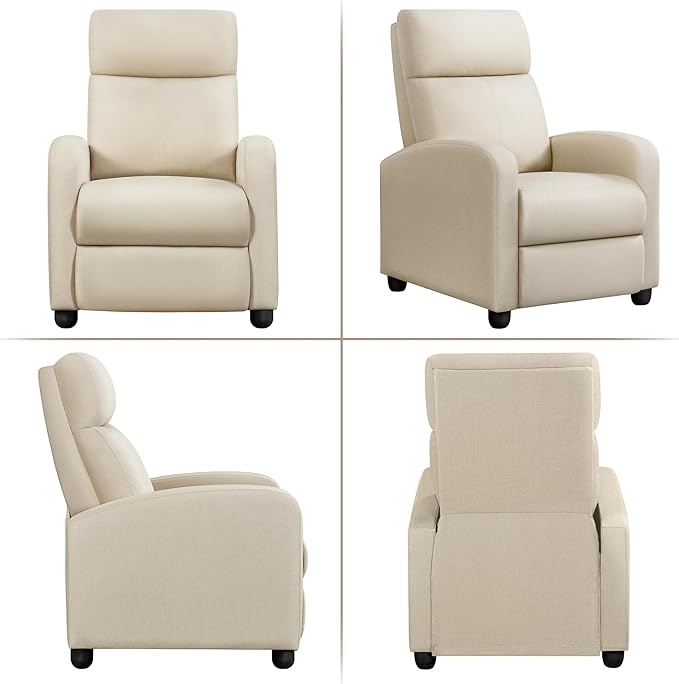 Yaheetech Modern Fabric Recliner Chair Sofa Adjustable Single Sofa with Thicker Seat Cushion and Backrest for Living Room Home Theater Beige