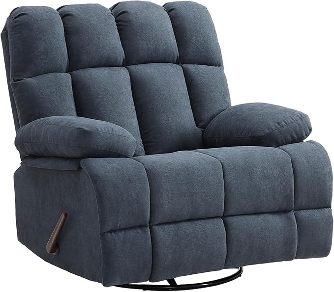 Oversized Recliner Chair 360° Swivel Rocker Recliner for Big Man Extra Wide Manual Recliner Overstuffed Soft Rocking Sofa Chair Overstuffed Soft Rocking Sofa Chair for Living Room(Grey)