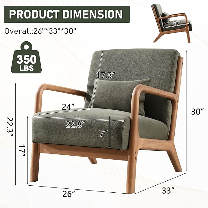 ANJ Mid Century Modern Accent Chairs Set of 2 Comfy Fabric Reading Chair with Solid Wood Frame Easy Assembly Armchair for Living Room Blackish Green 2