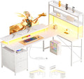L Shaped Gaming Desk with ShelvesReversible Computer Gaming Desk with LED Lights and Charging StationHome Office Corner Desk with Monitor StandWhite