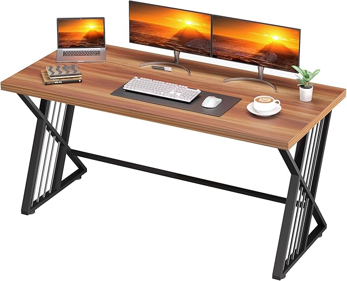 YOHKOH 59 Home Office Desk Extra-Wide 23.6 Workspace with 1.38IN Thick Top Heavy-Duty Z-Shaped Carbon Steel 10-Min 2-Person Assembly for Executive/Office/Home Study Walnut Brown