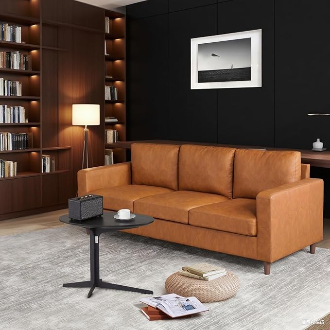 Garvee Brown Leather Sofa 83 in Mid-Century Modern Couch 3-Seater Sofa with Armrests and Comfy Cushions Pu Deep Seat Sofas for Living Room Bedroom Office