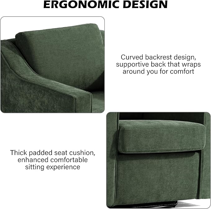 Swivel Accent Chair Modern Round Barrel Arm Chair for Living Room Bedroom Comfy Club Reading Chairs for Adults (Chenille Green Set of 2)