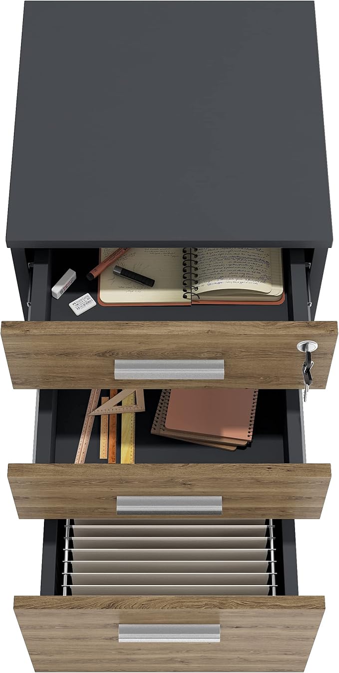 Modern Design Lazio File Cabinet Filing Cabinets for Home Office Drawers for Under Desk Locking 3 Drawer Rolling Wood Filing Cabinet with Lock Walnut and Black by Crafts and Comfort