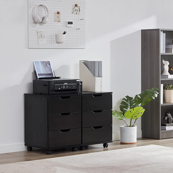 Farini Mobile File Cabinet for Home Office 3 Drawer Chest Wood Drawers Unit for Under Desk Storage Drawers Cabinet Black
