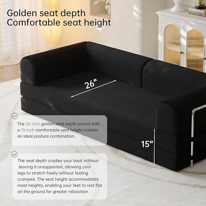 79” Convertible Sofa Bed 35D High-Density Foam&ampCorduroy Fabric Sleeper Couch Bed Fixed-Shape Frame &amp Removable ArmrestsModular Folding Small Loveseat Futo Sectional Funto Couch for Small S