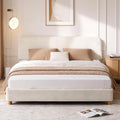 Queen Size Cloud Bed Frame Soft Boucle Bed Frame with Adjustable Headboard Solid Wood Legs Rounded Corners Design &amp Easy Assembly – Modern Platform BedCream