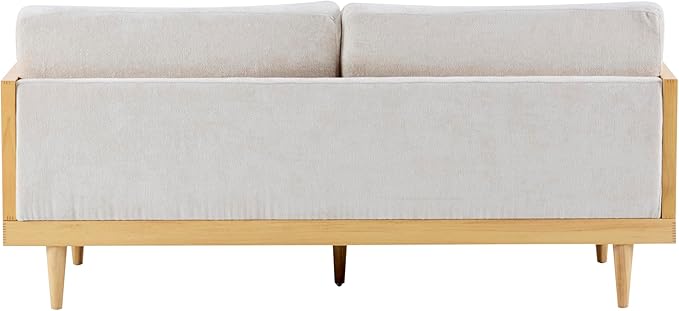 72 Square Arm 3-Seater Sofa with Cane Rattan &amp Rubber Wooden Frame Tapered Legs High-Resilience Sponge Beige Cushions Vintage Modern Couch for Living Room Bedroom Apartment Office Natural