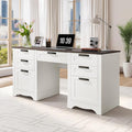 VEVOR 60 Executive Desk with Drawers Farmhouse Home Office Desk with Charge Station Keyboard Tray File Storage Cabinet 200 LBS Load Capacity Wood Table Easy Assembly for Work Study Walnut