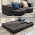 BALUS Futon Sofa Bed Faux Leather Convertible Floor Sofa Bed with Memory Foam Foldable Folding Couch Beds for Living Room Guest Room Apartment Full Size Dark Gray