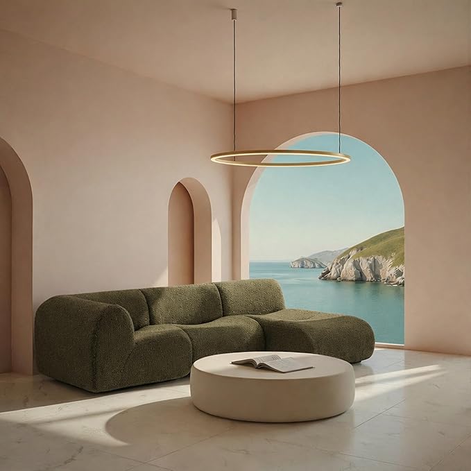 Curved Sectional Modular Couch with Chaise Modern 105.91'' Boneless Sofa with Deep Seat Sherpa Boucle Cloud Couch for Living Room Cozy Teddy L-Shaped Couches No Assembly Green