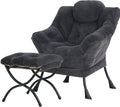 Lazy Chair with Ottoman Modern Accent Chair Lounge Leisure Sofa Chair with Armrests Reading Chair and Folding Footstool for Living Room Bedroom Office Plush Navy