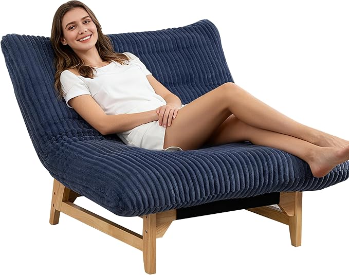 Living Room Chairs Comfy Accent Reading Chair Giant Bean Bag Cloud Chair with Frame for Adults Oversized Beanbag Lounge Sofa for Bedroom (Blue)