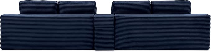 U-Shaped Cloud Sectional Couch Symmetrical Modular Compressed Boneless Sectional Sofa with Chaise Lounges and Console Plush Corduroy Boneless Corner Sofa for Living Room