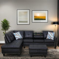 FONTOI L Shaped Sectional Couches for Living Room Modular 4 Seat Sofa with Ottoman Storage Modern Couch with Chaise for Bedroom Apartment Furniture Black