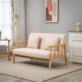 Modern Compact 48'' Loveseat with Linen Upholstery and Wood Legs Perfect for Bedroom Living Room Furniture (Beige)
