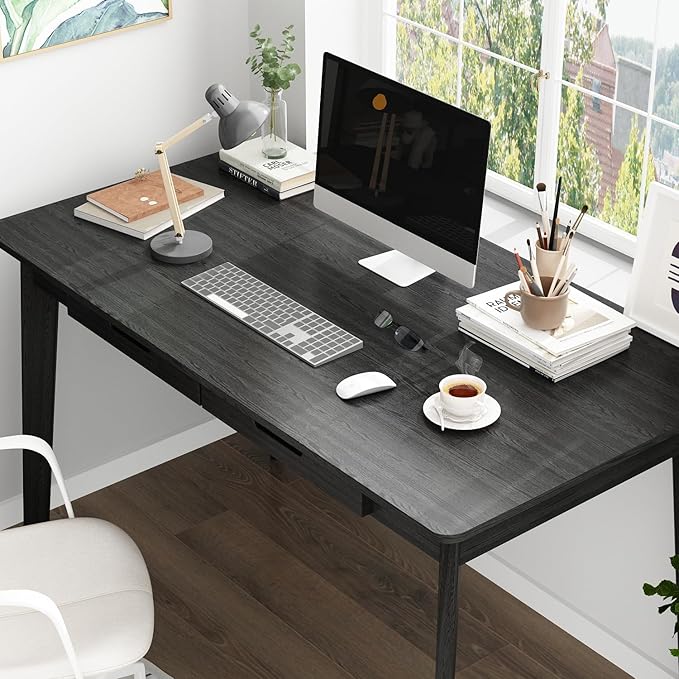 FUFU&ampGAGA 47” Office Desk Rectangular Computer Desk with 2 Drawers Writing Table for Reading Crafting Home Office Study Room Black 47.2”W x 21.7”D x 29.5”H