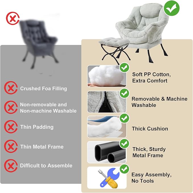 Lazy Chair with Ottoman Modern Accent Chair with Armrests and a Side Pocket Plush Green Accent Chairs Reading Chairs Oversized Armchairs for Bedroom Study Living Room Courtyard