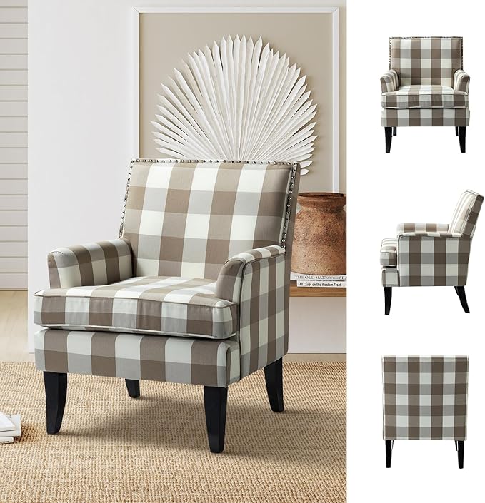 High Back Accent Arms Chair Modern Accent Chair with Wooden Legs Reading Chair with Padded Armrest and Comfortable Cushioned Seat for Living Room Bedroom