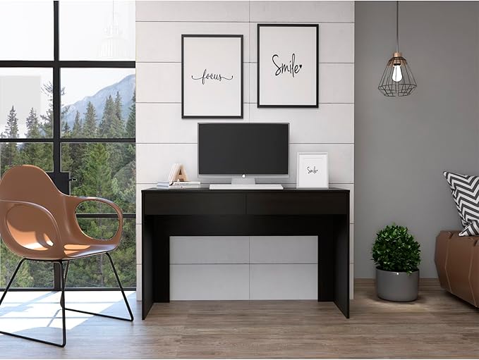 Modern Writing Desk for Home Office Compact Computer Desk with Two Drawers Black