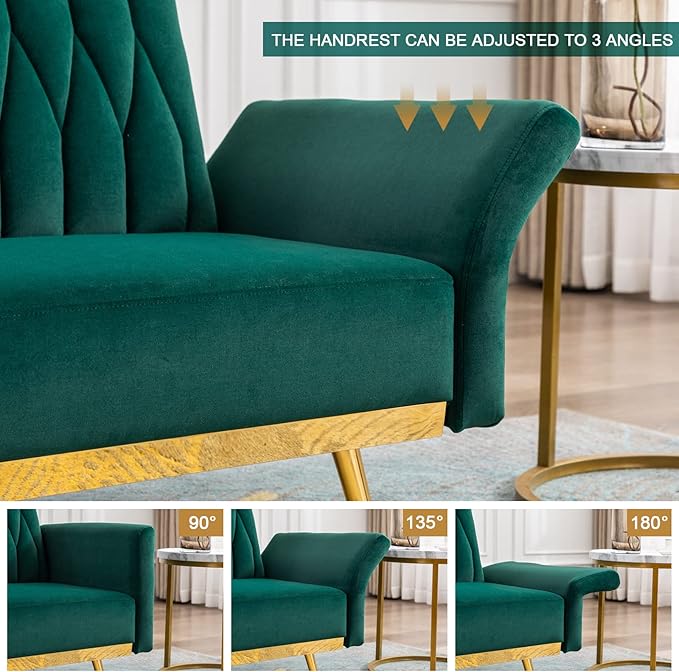 Paddie Modern Velvet Single Sofa Chair with Ottoman Accent Living Room Chairs with Adjustable Armrests Upholstered Tufted Lounge Chair for Home Bedroom Office
