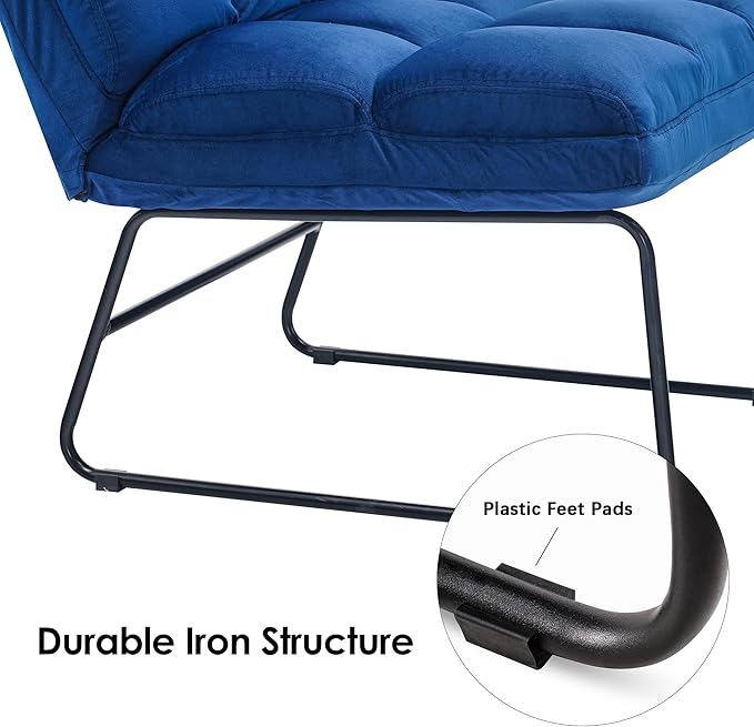 MCombo Velvet Accent Chair with Ottoman Set Modern Armless Chair for Living Room Bedroom Small Space 0014 (Velvet Blue)