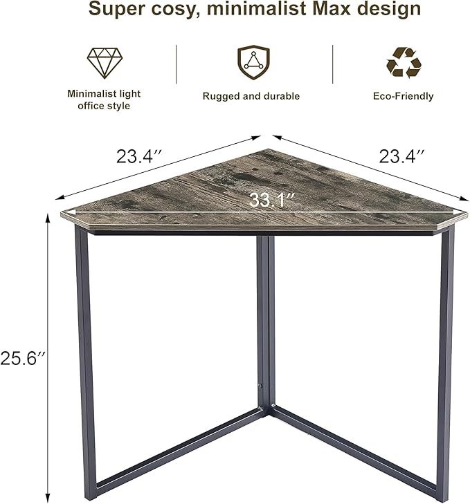 VECELO Corner DeskOffice Tables for Living Room for Small Space Triangle Computer Desk with Steel Frame Corner Shelves with Metal Frame Writing Desk for Workstation Classic Grey 33.1 2 Set