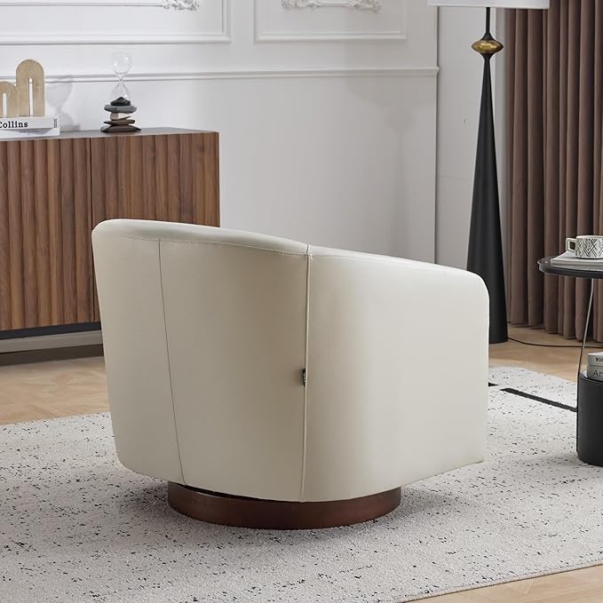 AEDI Genuine Leather Swivel Accent Chair Barrel Chair for Living Room Soft Greige