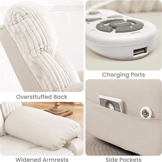 GRAINELL Swivel Rocker Recliner Chair with Massage and Heat USB Charging Port Infinite Position Power Recliner Electric Glider Rocking Chairs for Living Room Nursery (Lvory)