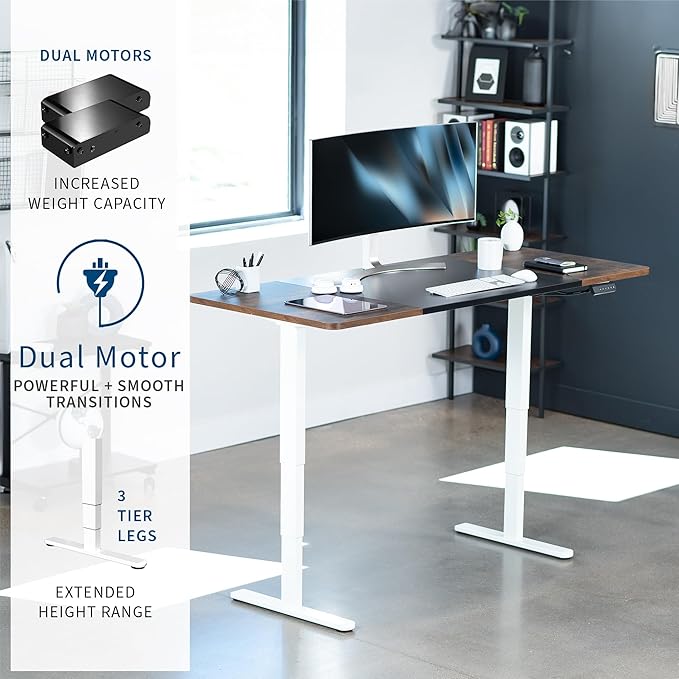 VIVO Electric 71 x 30 in Dual Motor Rustic Sit Stand Desk Memory Height Adjustment 2B Series Black and Vintage Brown Top White Frame DESK-KIT-2W7BN