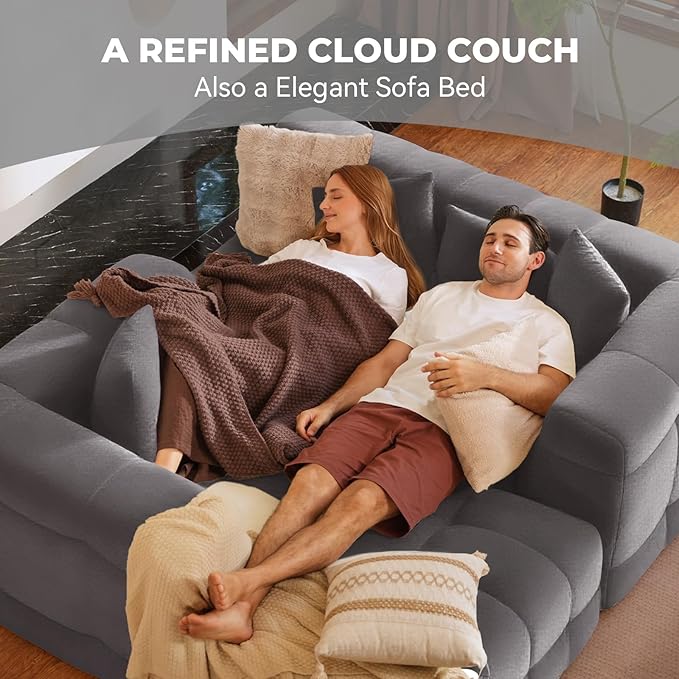 107 Boneless Couch with L - Shaped Chaise Modern Chenille Modular Sectional Sofa with Tufted Design Comfy Upholstered Sofa No - Assembly Sectional Couch Dark Grey