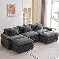 Sectional Sofa Comfy Cloud Couch for Living Room with Pillows Modern Velvet Sofa Sleeper Deep Couches with Two Ottoman (Grey 5-Seat)