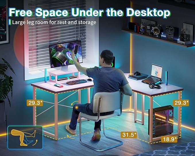 AODK L Shaped Gaming Desk Computer Corner Desk PC Gaming Desk Table with Large Monitor Riser Stand for Home Office Sturdy Writing Workstation51 * 19 inchPink
