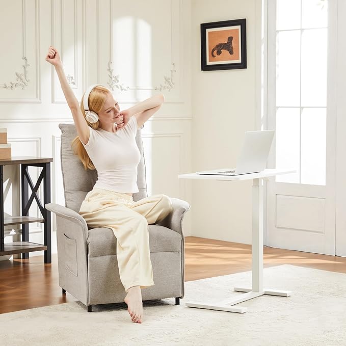 NEWBULIG Overbed Table with Wheels Adjustable Height Bedside Hospital &amp Home Use Rolling Laptop Desk Mobile Standing Table for Medical &amp Home Office White