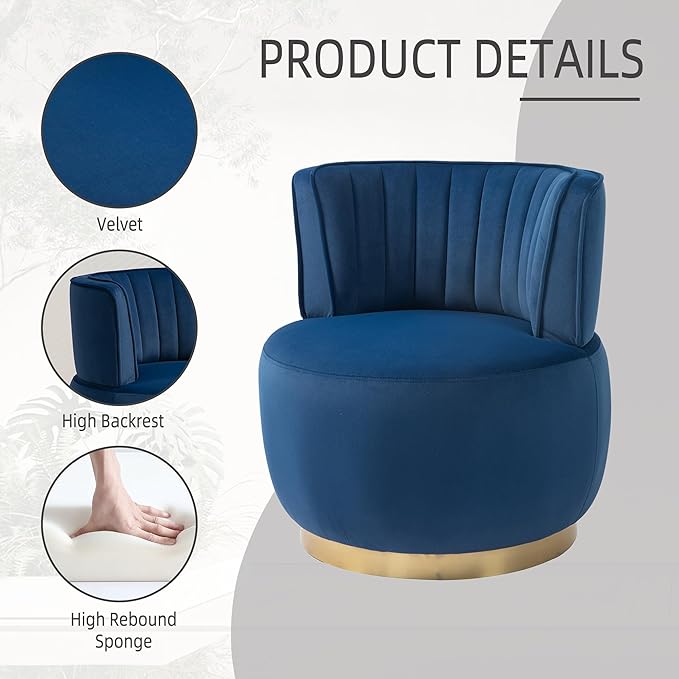 360 Degree Swivel Cuddle Barrel Accent Sofa Chairs Round Armchairs with Wide Upholstered Fluffy Velvet Fabric Chair for Living Room Bedroom Office Waiting Rooms