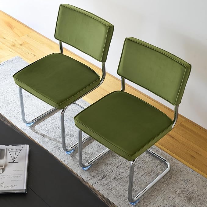 Velvet Dining ChairsMid Century Morden Dining Chairs Minimalistic Style Kitchen &amp Dining Room Chairs Upholstered Comfort Chairs with Chrome Metal Legs