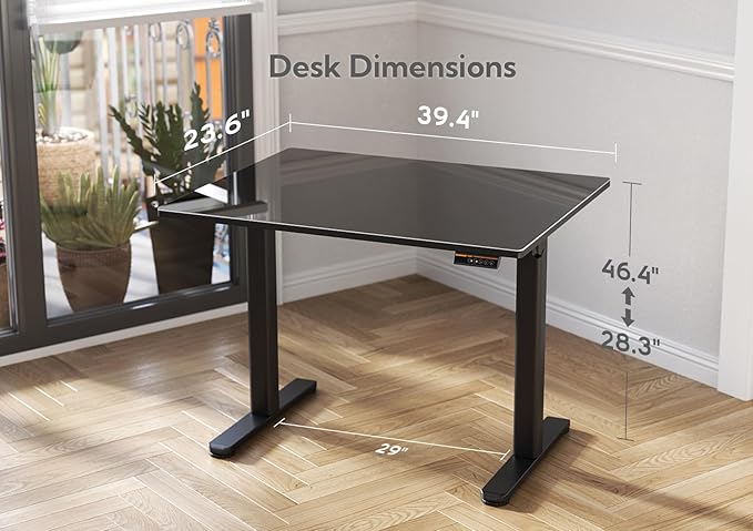 Glass Standing Desk 40 X 24 Inch Electric Stand Up Desk with Hook and Multi-Function Keyboard Quick Install Home Office Computer Desk (Black 40 X 24 Inch)