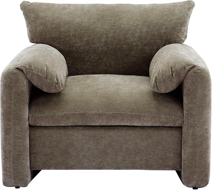 Modern Style Armchair Chenille Oversized Single Sofa Lounge With Curved Backrest and Open Back Fabric Upholstered Accent for Living Room Bedroom (Matcha Green 007)