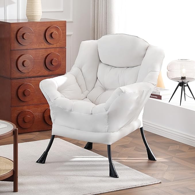 Lazy Chair Large Accent Chair Modern Comfy Armchair Beige Chair for Living Room Bedroom Dorm Room Office Apartment Reading Relaxing Use
