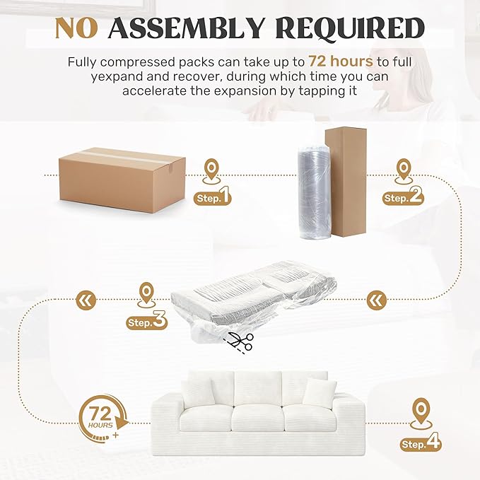 Nalupatio 91.7 Boneless Sofa Couch3 Seater Cloud Couch with Layered CushionUpholstered Corduroy Floor Sofa with Deep Seat &amp Removable Cover &ampThrow Pillows for Living RoomNo Assembly Beige