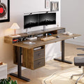 ONBRILL Standing Desk with Drawers 63x24 Inch Electric Stand Up Desk with 3 Drawers and Open Storage Shelf Adjustable Height 28-46 Inches for Home and Computer Workstation Walnut
