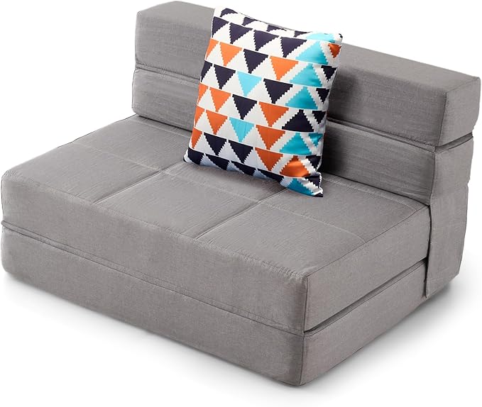 ARTPLAN Fold Sofa Bed-Sleeper Single with Pillow Modern Futon Sleeper Chair Guest Bed with Washable Linen Cover Foldable Mattress for Living Room Dorm ApartmentLight Gray