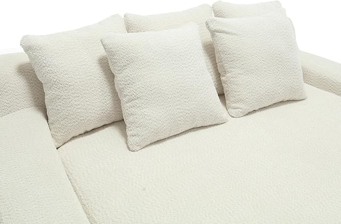 Chenille Double Chaise Lounge Indoor for Huge Person Upholstered Cloud Sofa Bed with 5 Pillows and Armrests Twin Sleeper Sofa Couch Bed for Living Room Guest Room Club (White)
