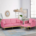2 Pieces Velvet Sofa Set with Adjustable Armrest and Backrest 70” Convertible Futon Sofa Bed &amp Mordern Accent Chair with Ottoman for Living Room Bedroom Pink