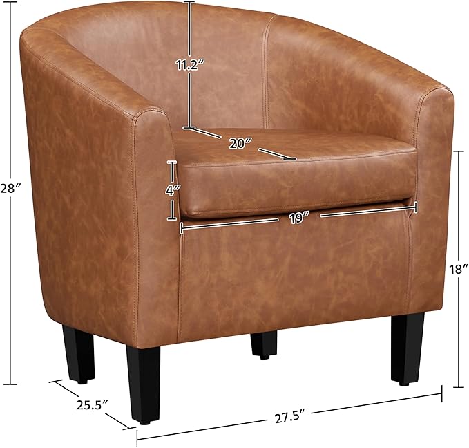 Yaheetech Brown Accent Chairs Set of 2 Faux Leather Barrel Chairs Comfy Modern Leather Club Armchairs with Soft Seat for Living Room Bedroom Reading Waiting Room Brown