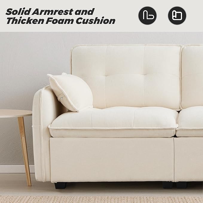 Oversized Modular Sectional Sofa with Ottoman 96.5 Inch 3 Seat Deep Seat Chenille Couch Convertible L Shaped Sofa with Pillows Comfy Seating Couch for Living Room Apartment Office (Cream)