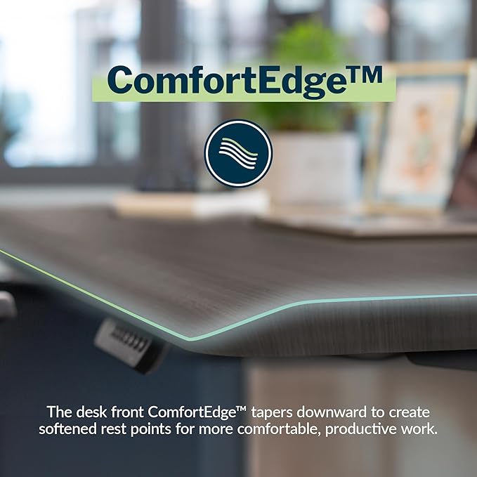 Vari ComfortEdge 60x30 Inch Adjustable Electric Standing Desk – Sit Stand VariDesk with Memory Presets Sloped Edge 200 LB Capacity + Tool-Free Assembly (Espresso Wood)