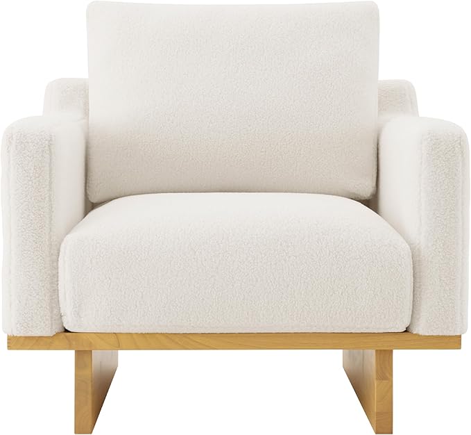 Christopher Knight Home Modern Minimalist Accent Chair with Solid Wood Frame Soft Cushions Spacious Seat Living Room Bedroom Reading Chair White